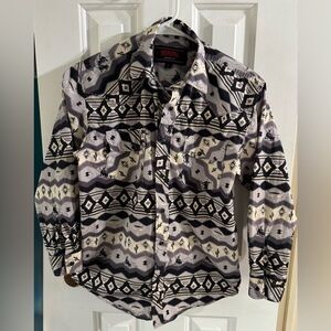Boys Rock & Roll Black and Gray Button Down Shirt with Geometric Pattern